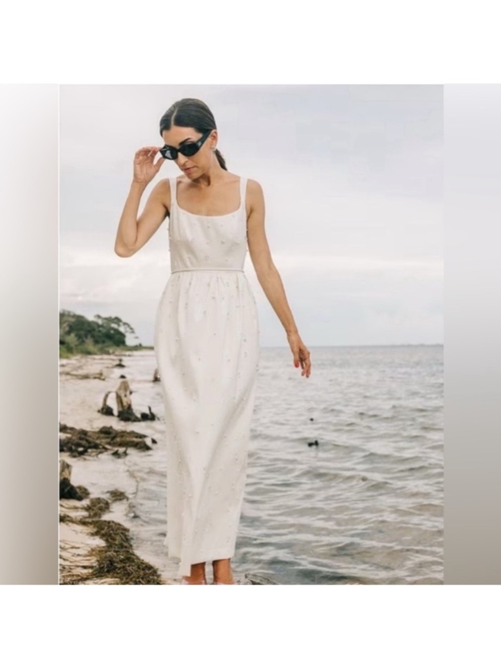 ANTONIO MELANI Ivory Square-Neck Embellished Maxi Dress